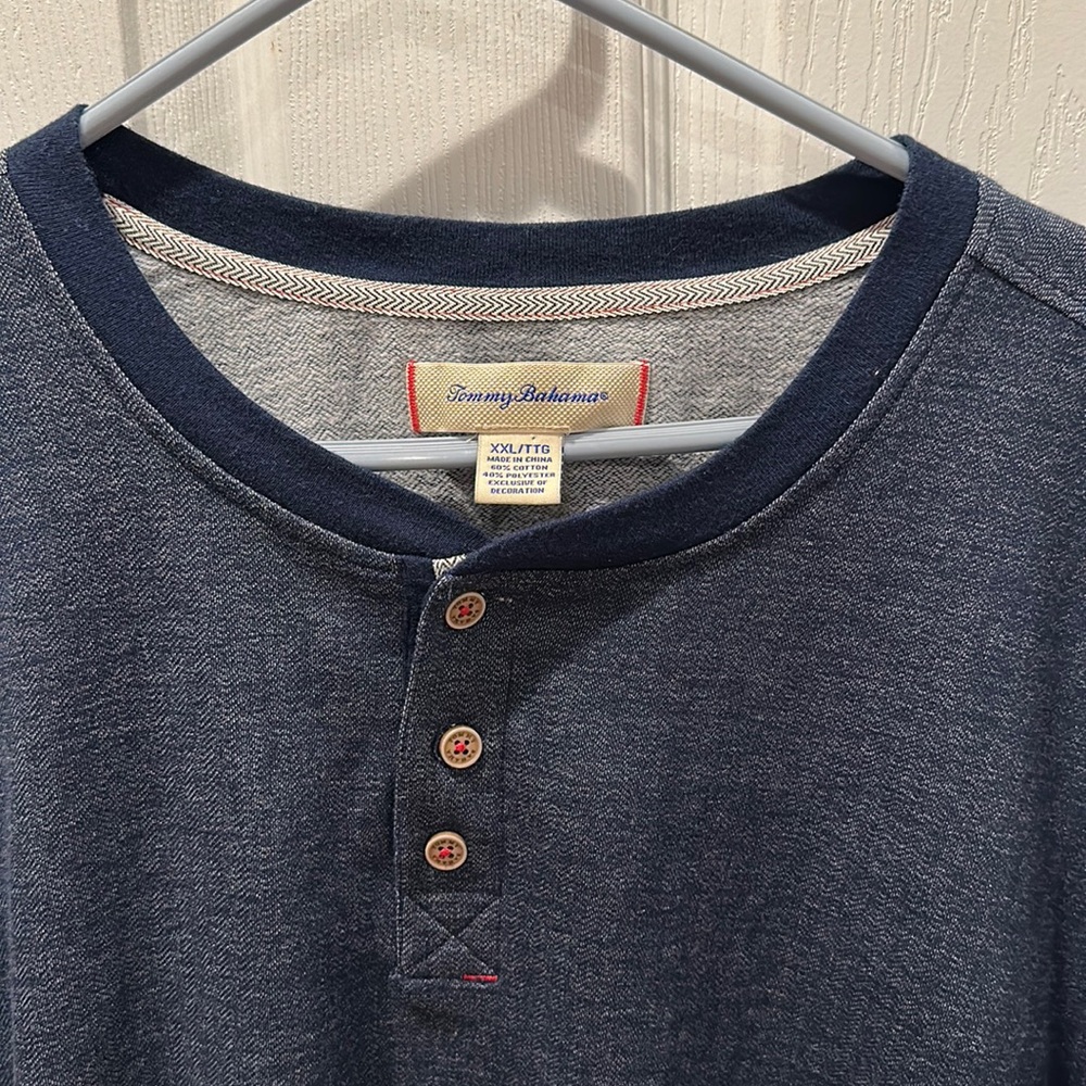 Tommy Bahama 1/4 button Long Sleeve Pullover Shirt Blue Size XXL/TG